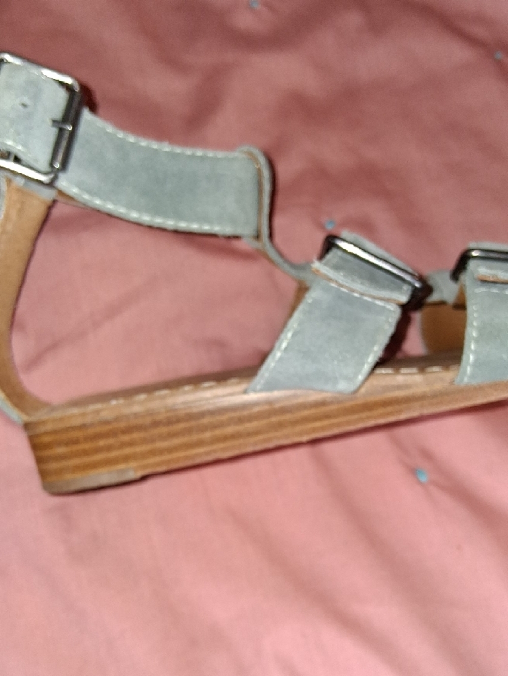 Bernardo Gray/Blue Suede Strappy Buckle Sandals - Picture 3 of 4